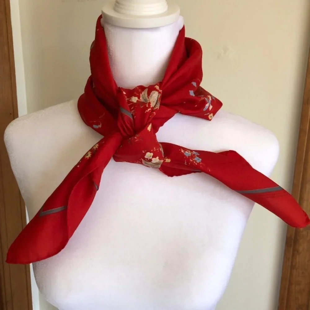 LEONARD Red Floral Square Scarf Vintage